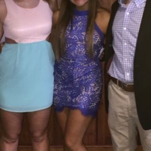 Luxxel blue, lace mini-dress w/ mesh detail